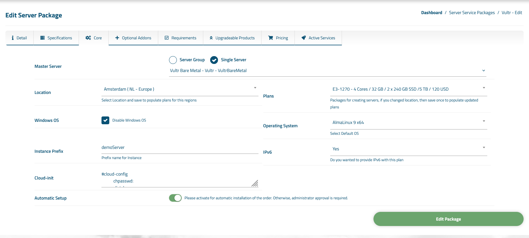 Vultr Dedicated Server Automation WISECP Module