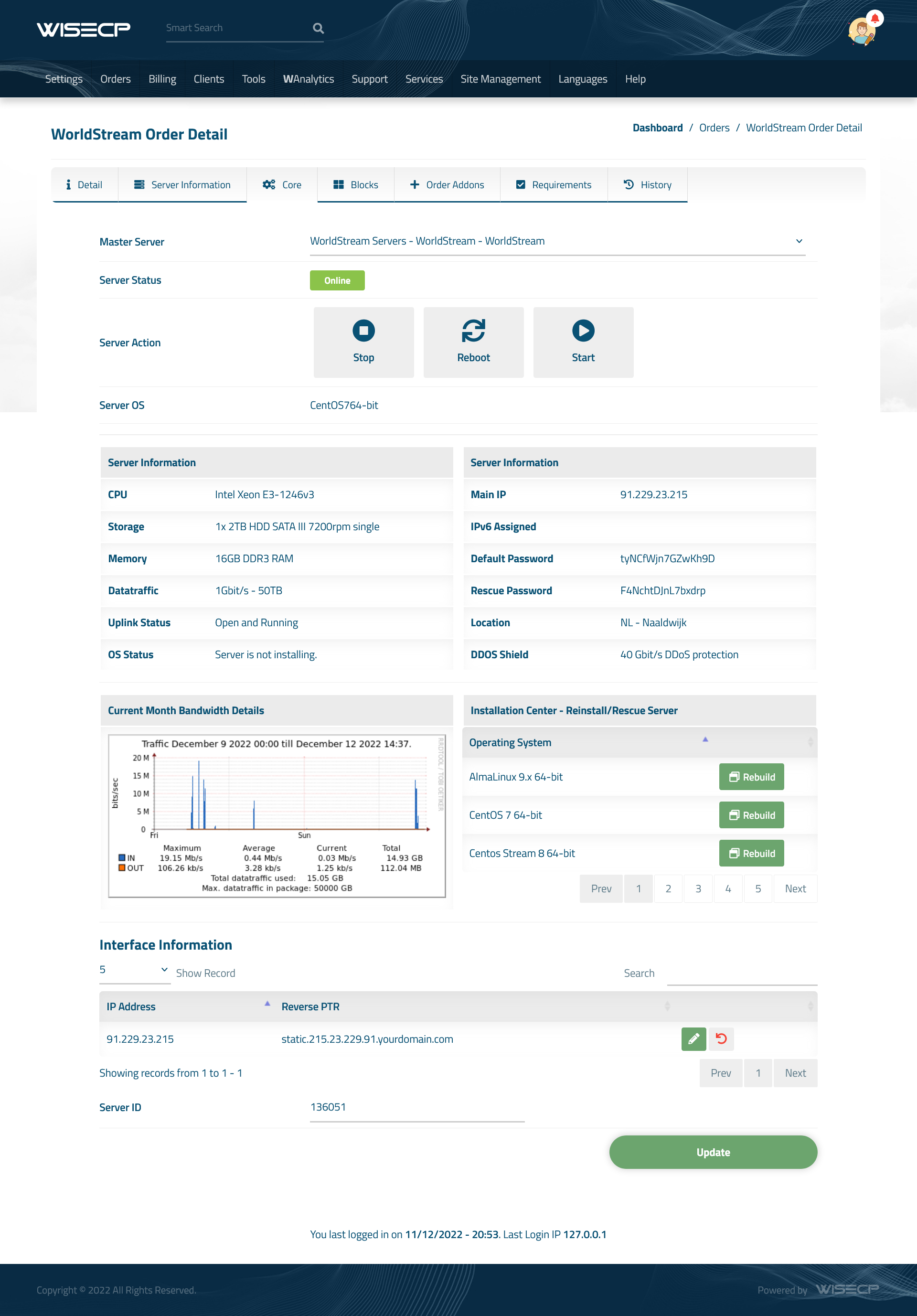 WorldStream Servers Automation WISECP Module