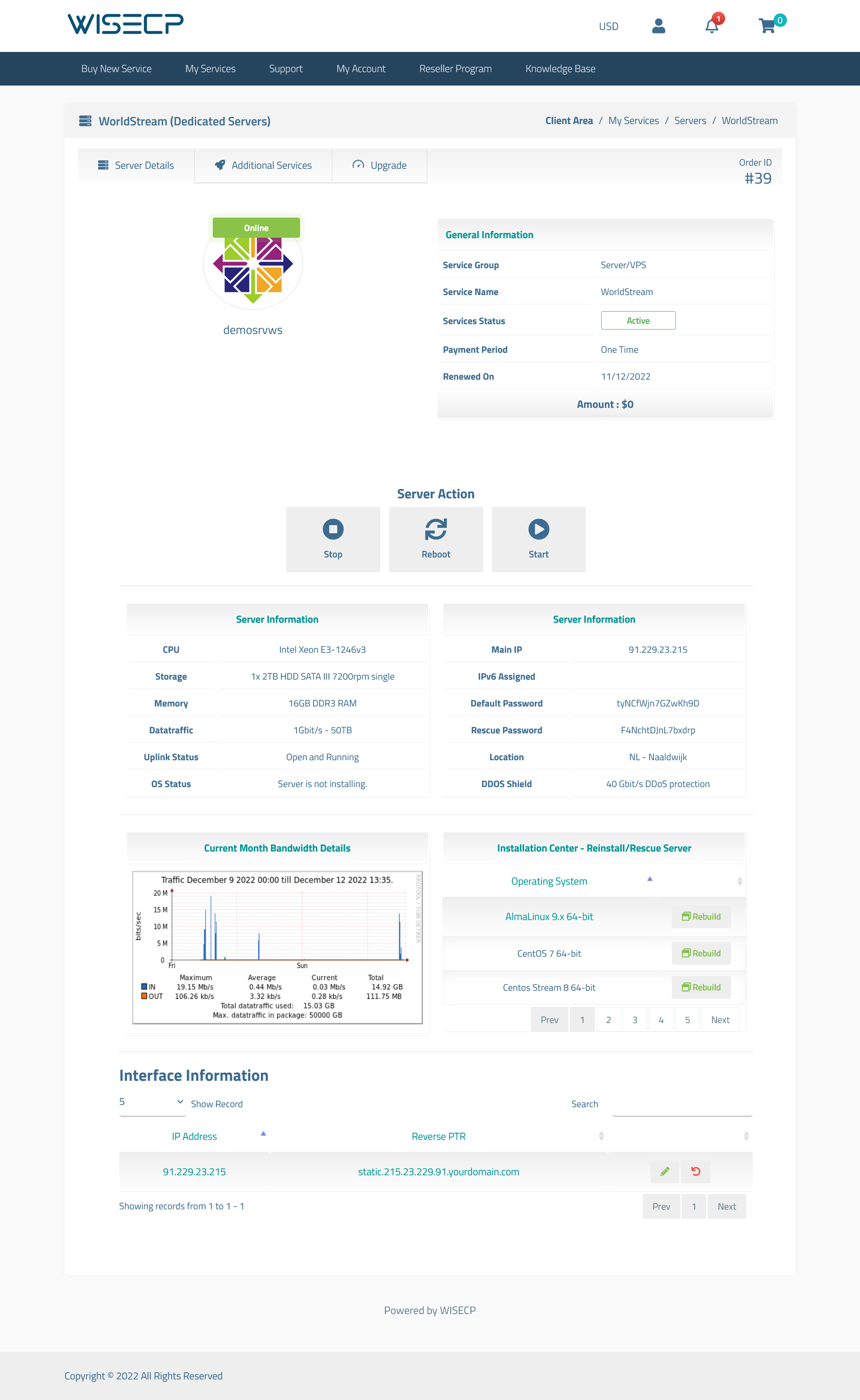 WorldStream Servers Automation WISECP Module