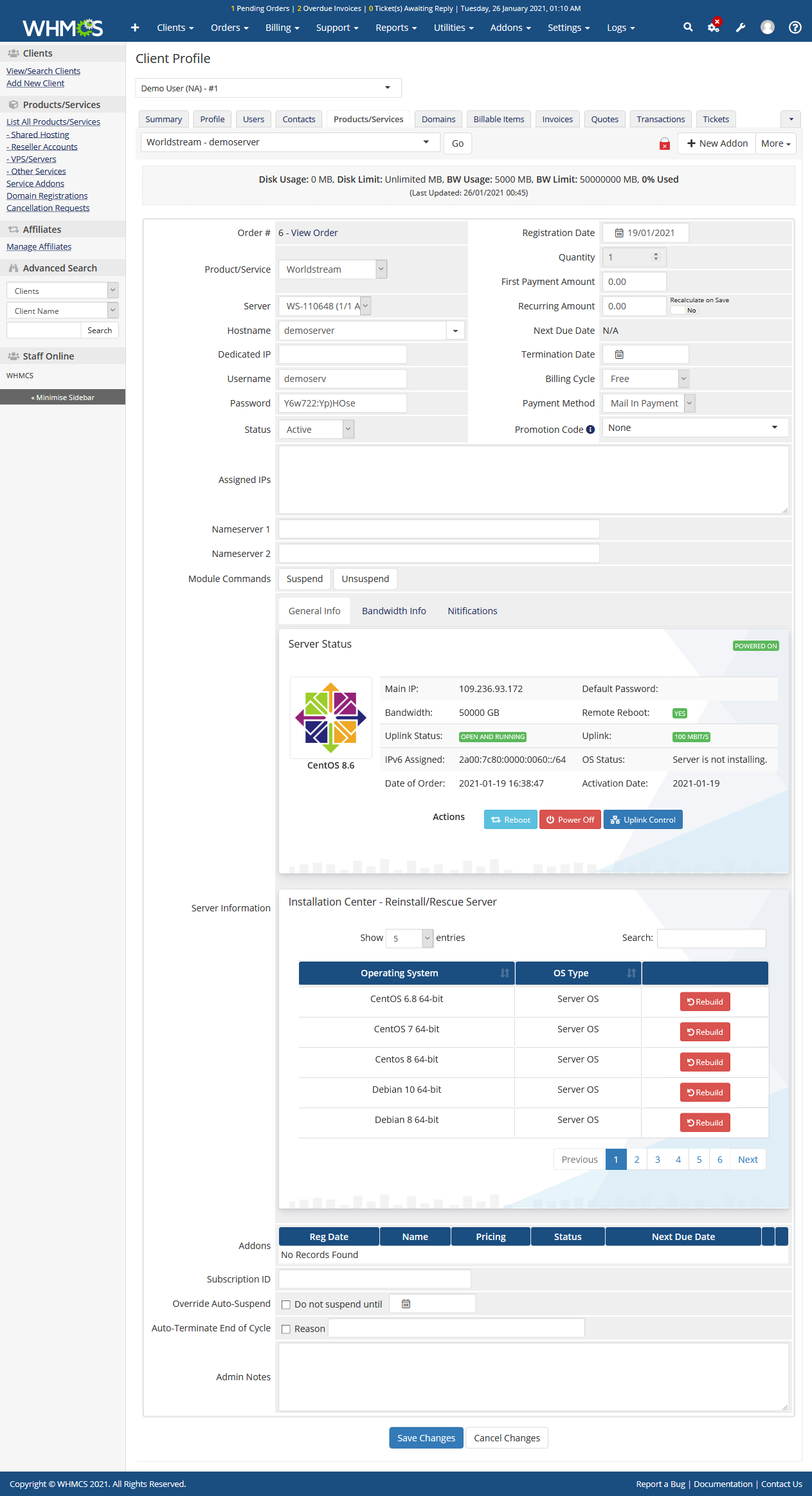 Worldstream Server Automation WHMCS Module