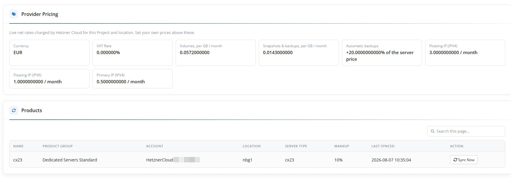 Admin Area Provider Pricing