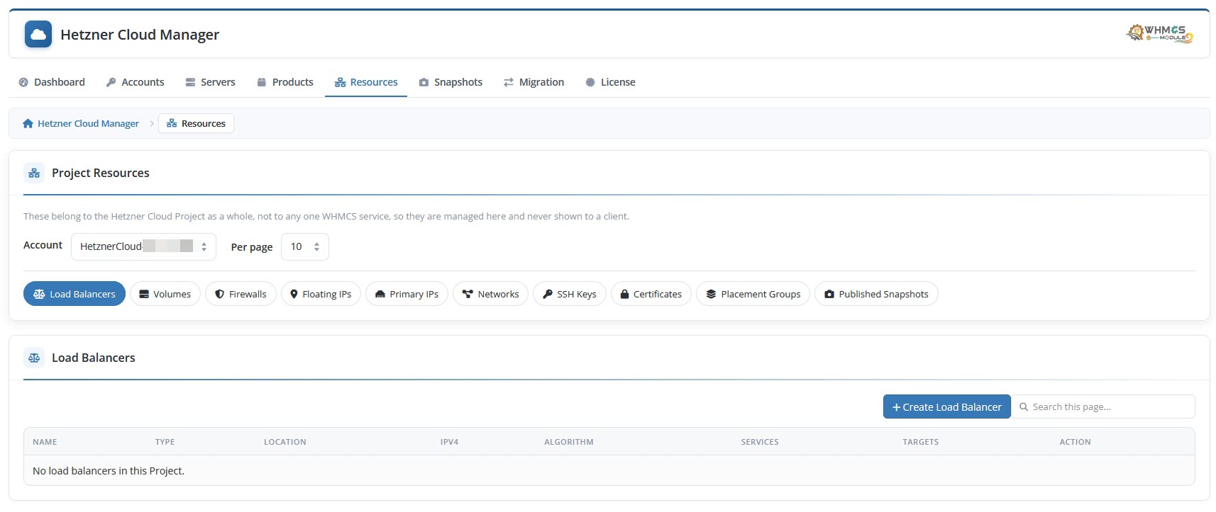 Admin Area Resources Load Balancers