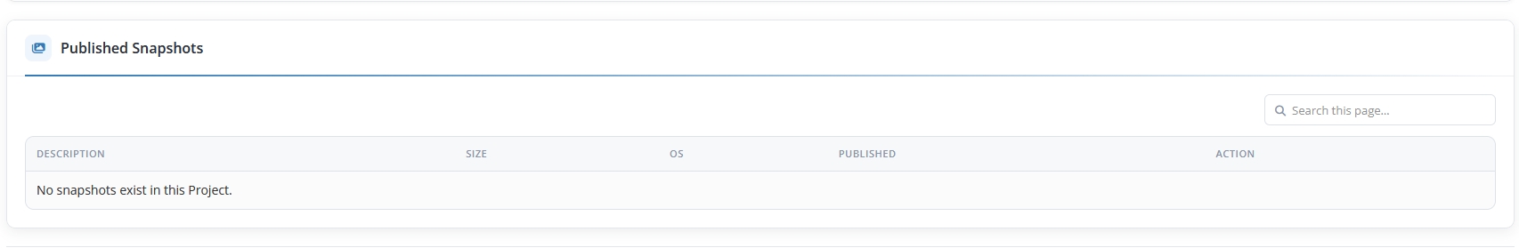 Admin Area Published Snapshots List