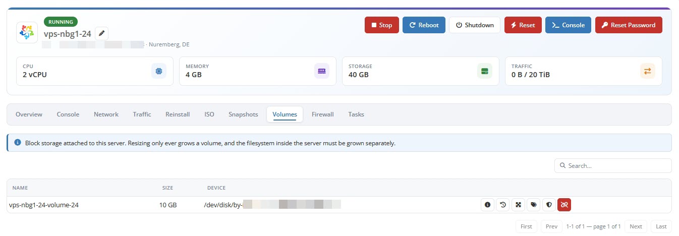 Client Area Storage Volumes