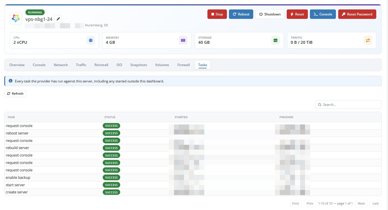 Client Area Tasks Activity Log