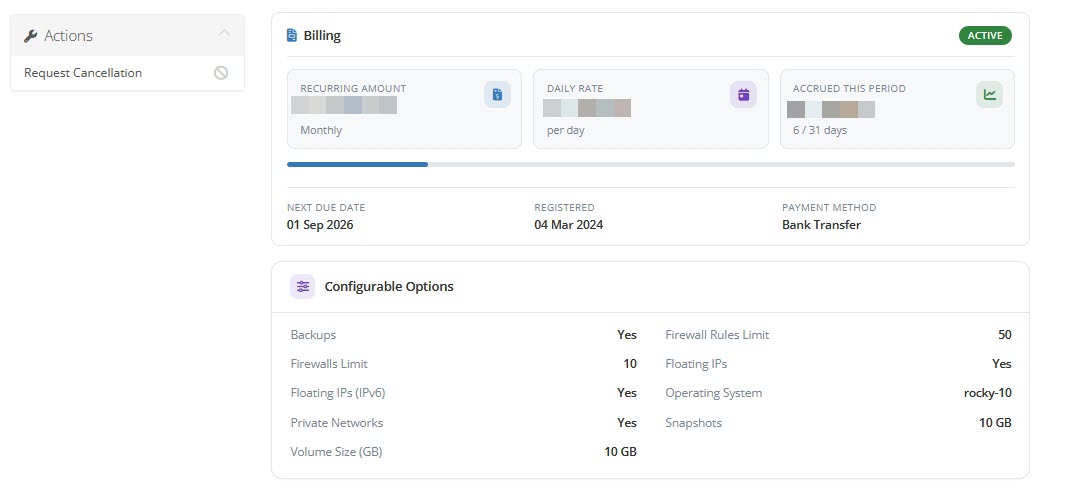 Client Area WHMCS Service Billing