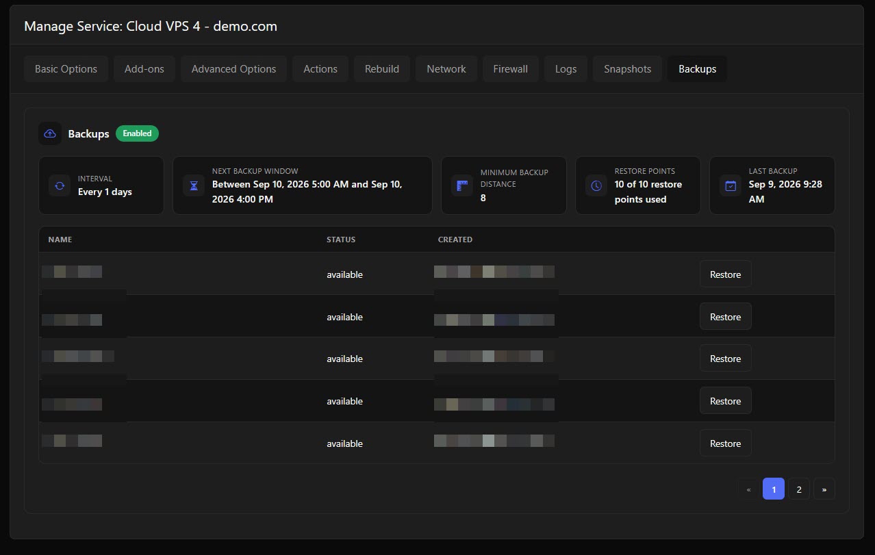 Manage Service Cloudvps 4 Demo Com Basic Options