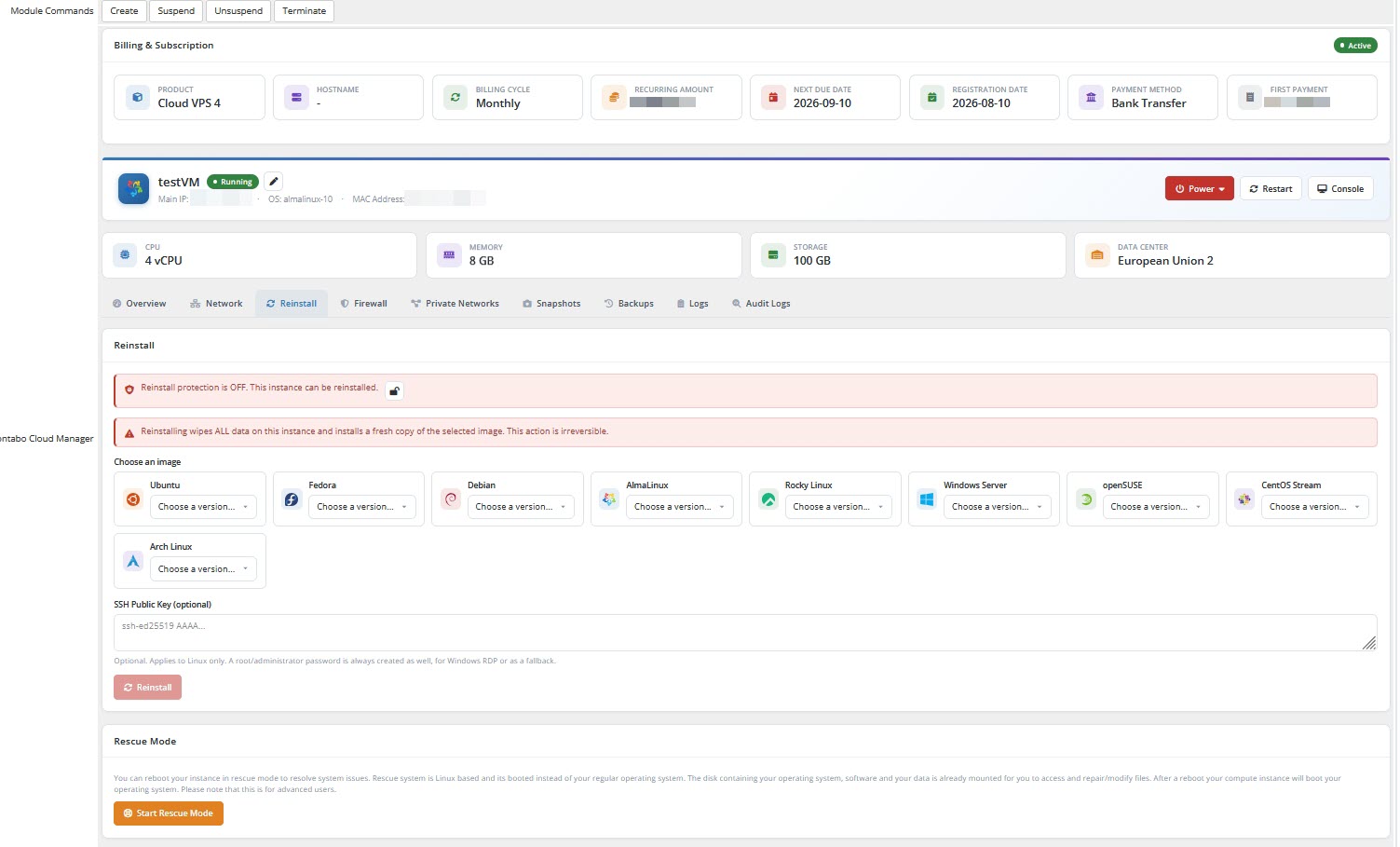 Admin Area Vm Manage Settings