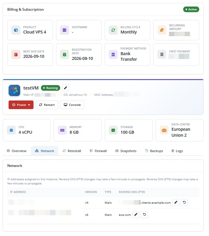Client Area Vm Network