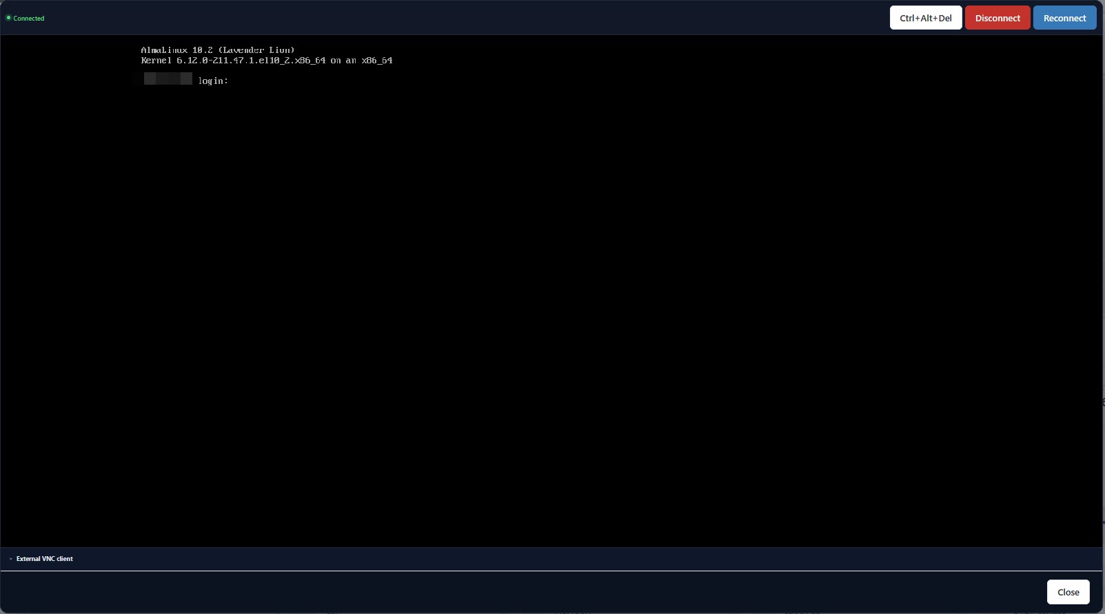 Client Area Vm VNC Console