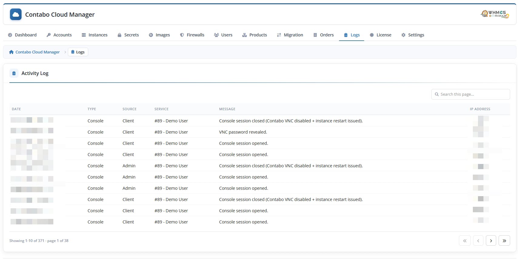 Contabo Cloud Manager WHMCS 3