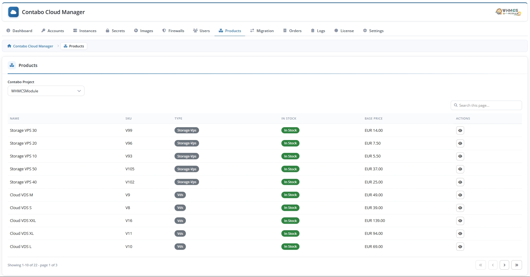 Contabo Cloud Manager WHMCS 7