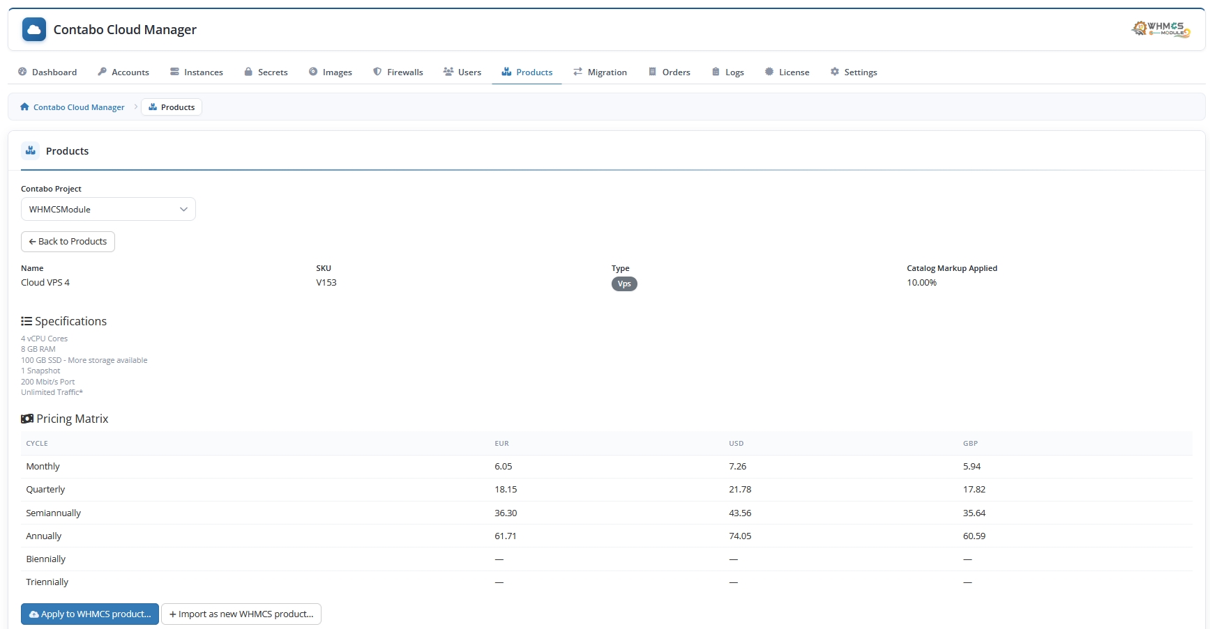Contabocloud Manager WHMCS 2