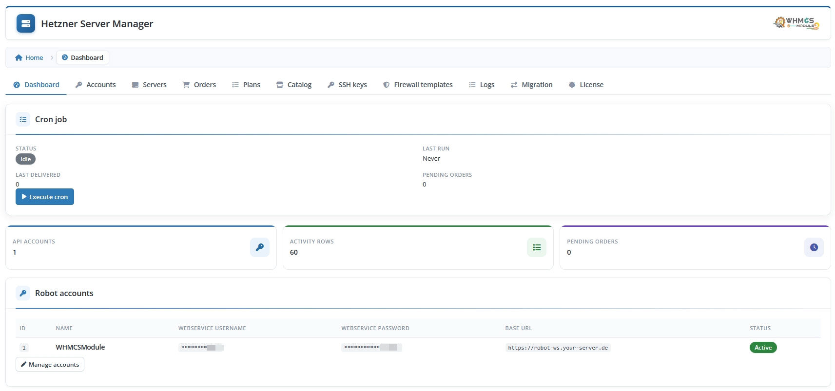 Addon Dashboard