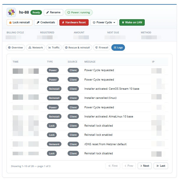 Client Area Logs