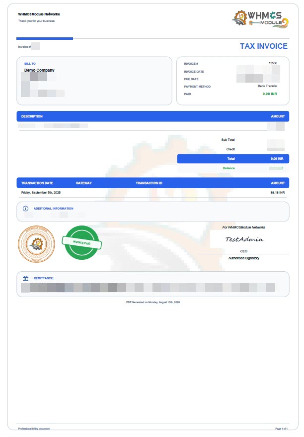 Tax Invoice Sample Document Preview