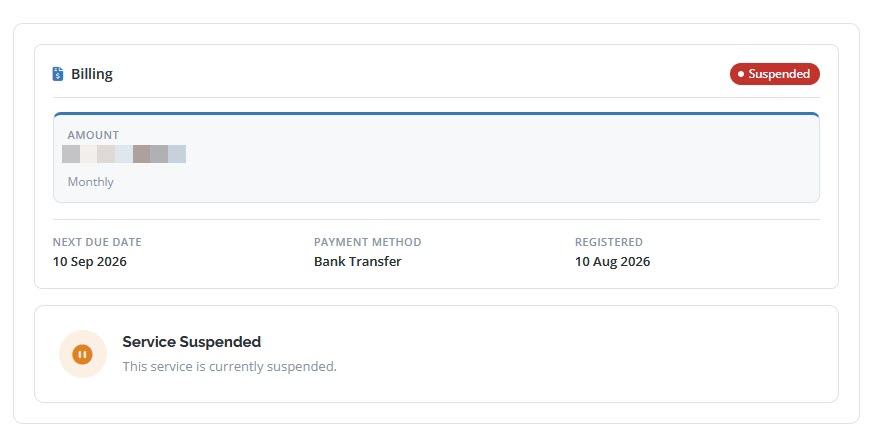 Client Area Billing Suspended