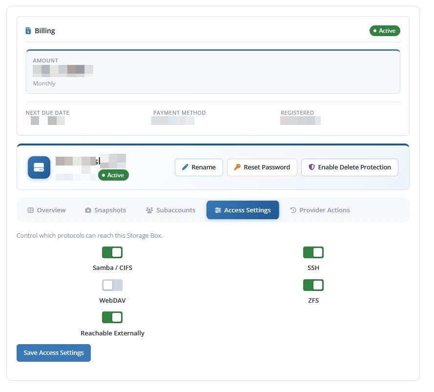 Client Area Storage Box Access Settings