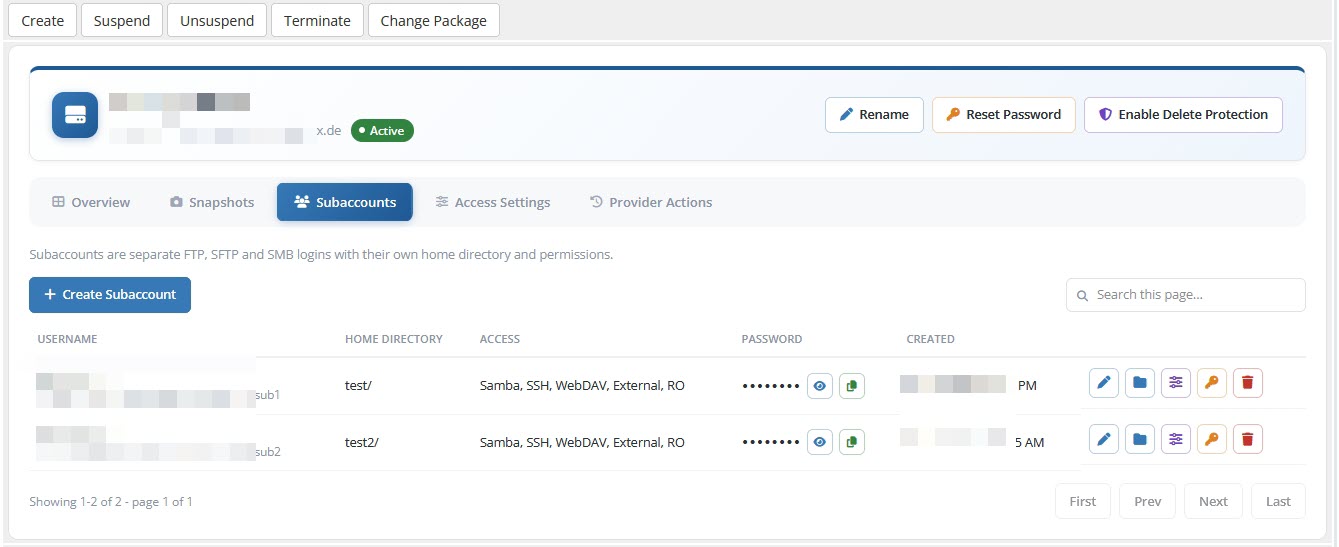 Admin Area Service Subaccounts