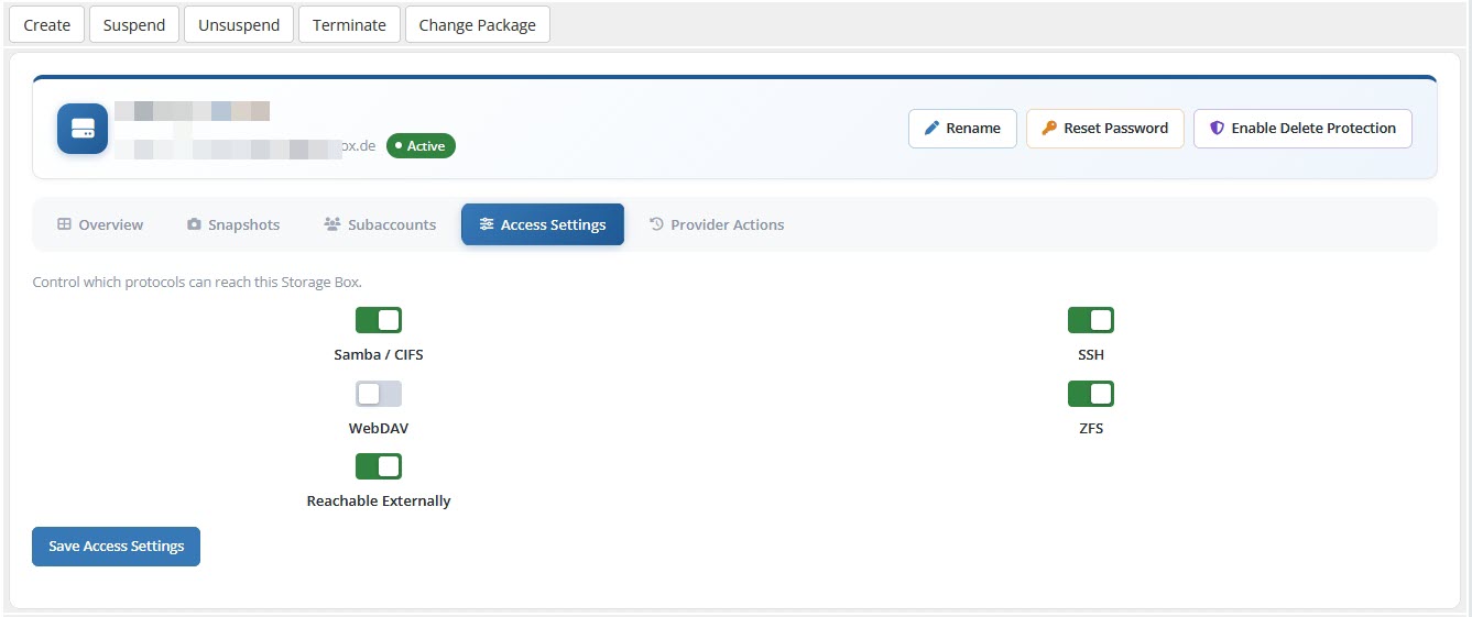Admin Area Service Access Settings