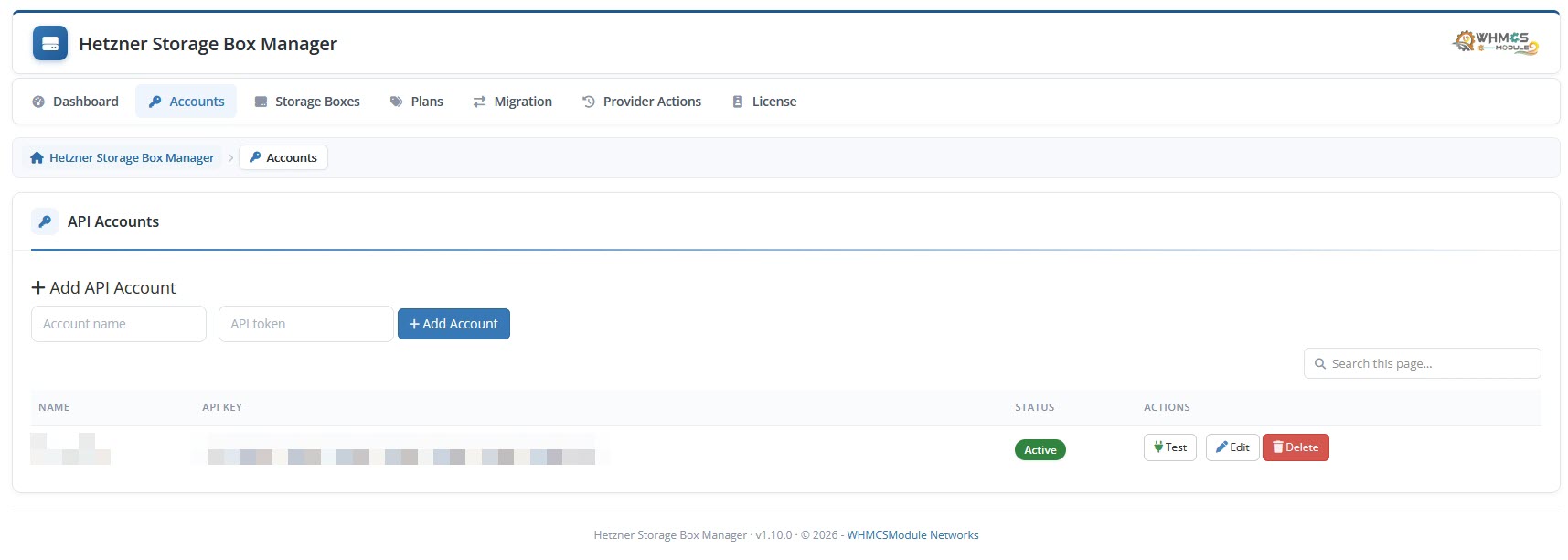 Admin Area Module API Accounts