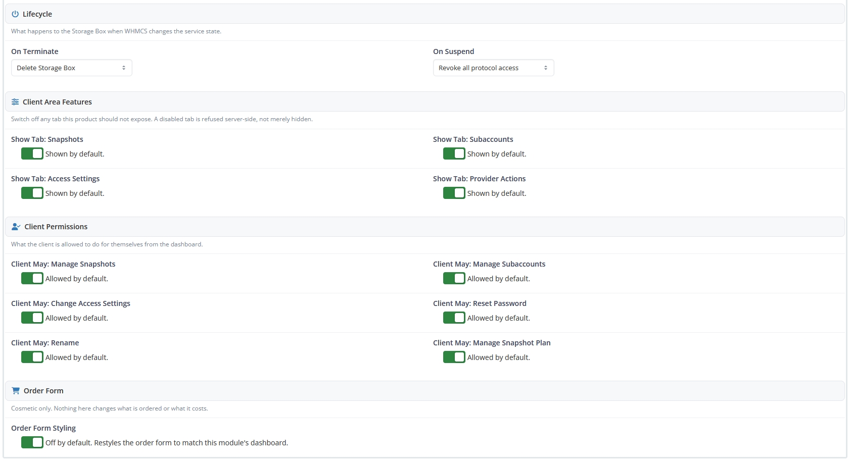 Admin Area Module Product Settings Permissions