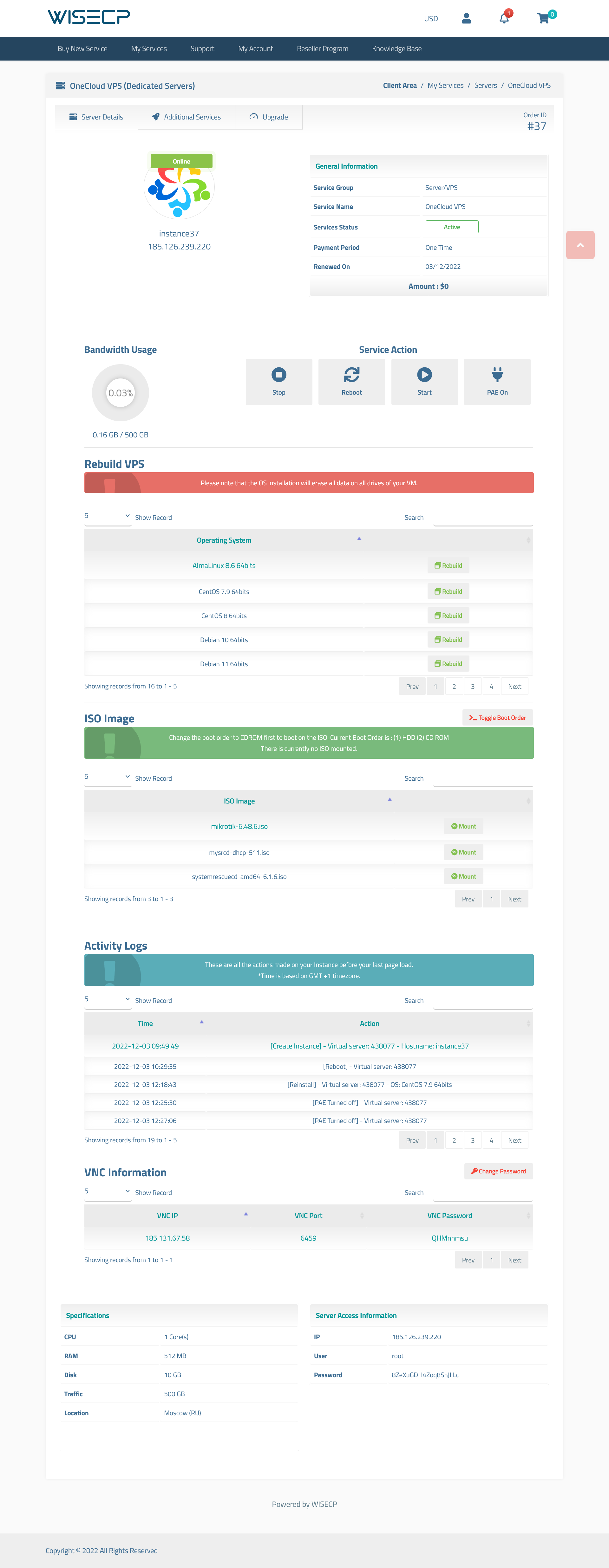 OneProvider VPS WISECP