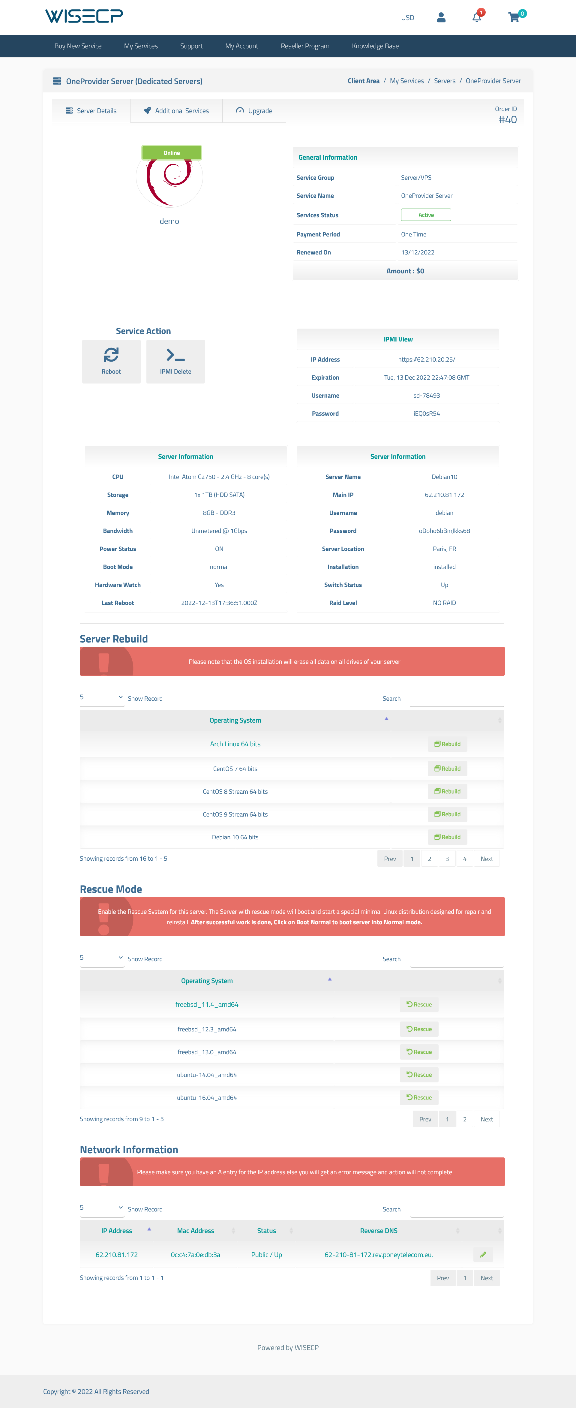 OneProvider Server WISECP