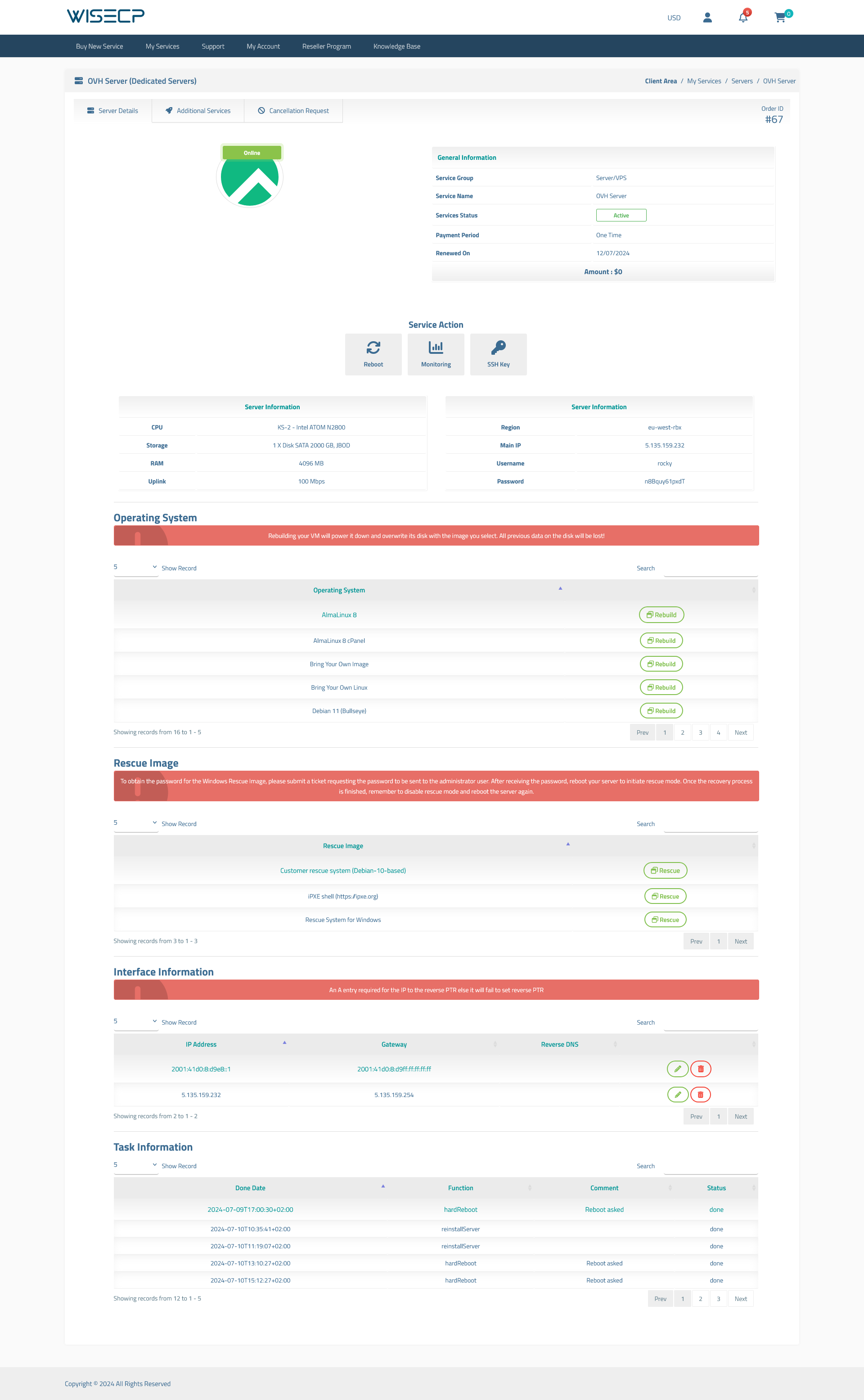 OVH Server WISECP