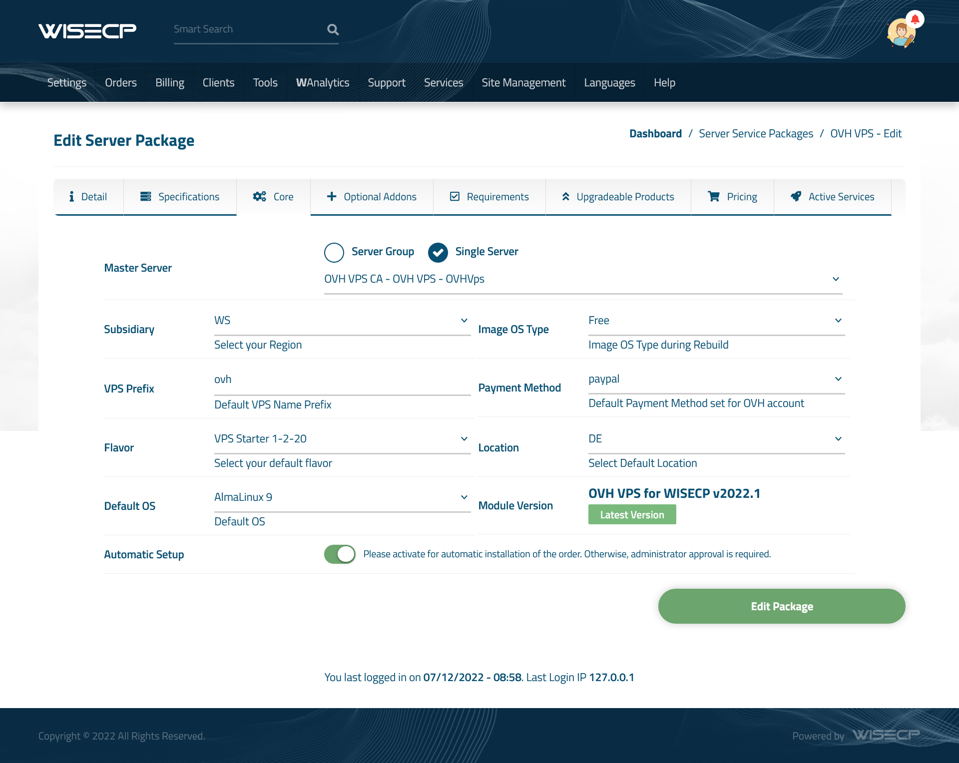 Product Settings