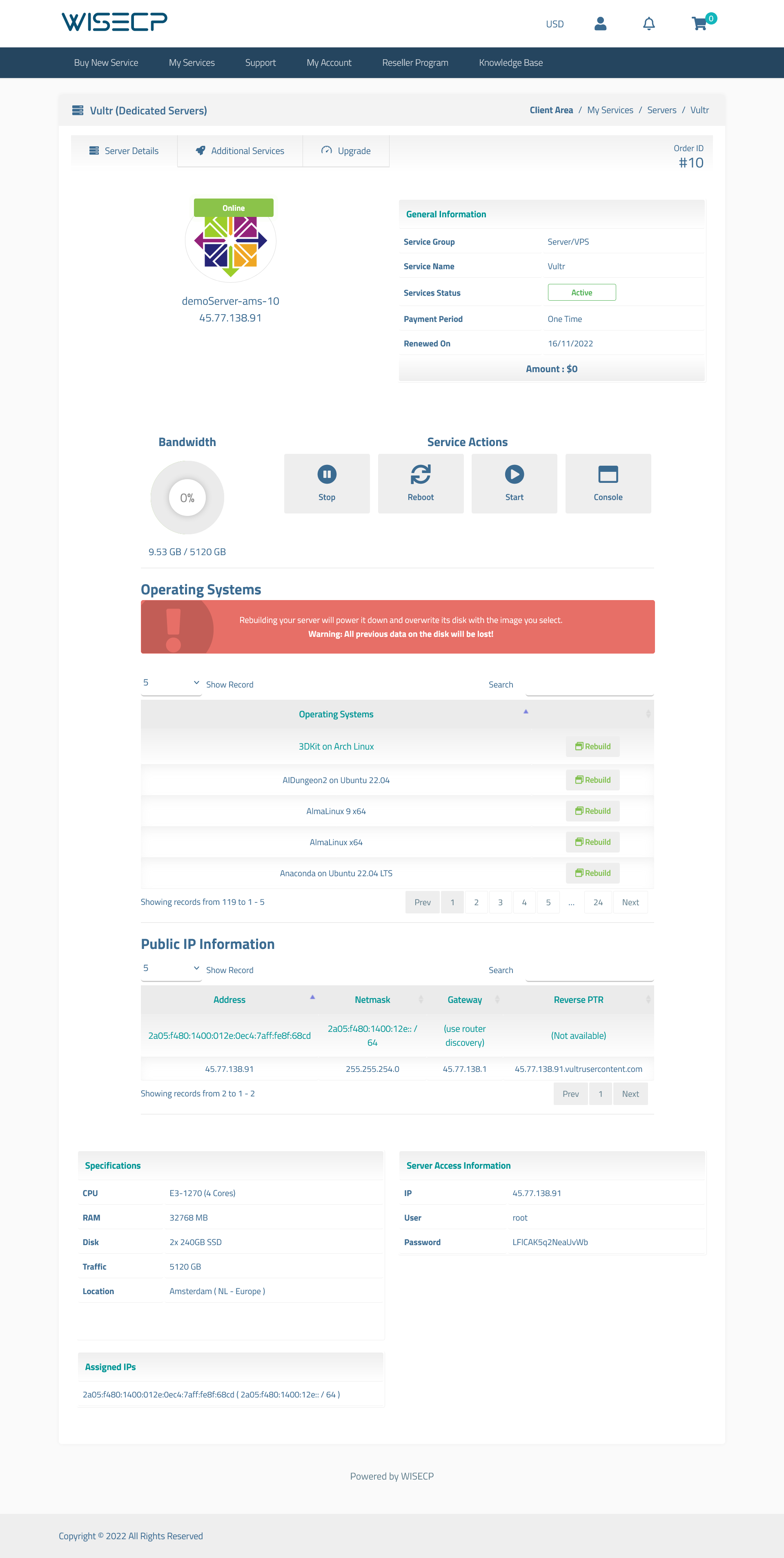 Vultr Bare Metal WISECP