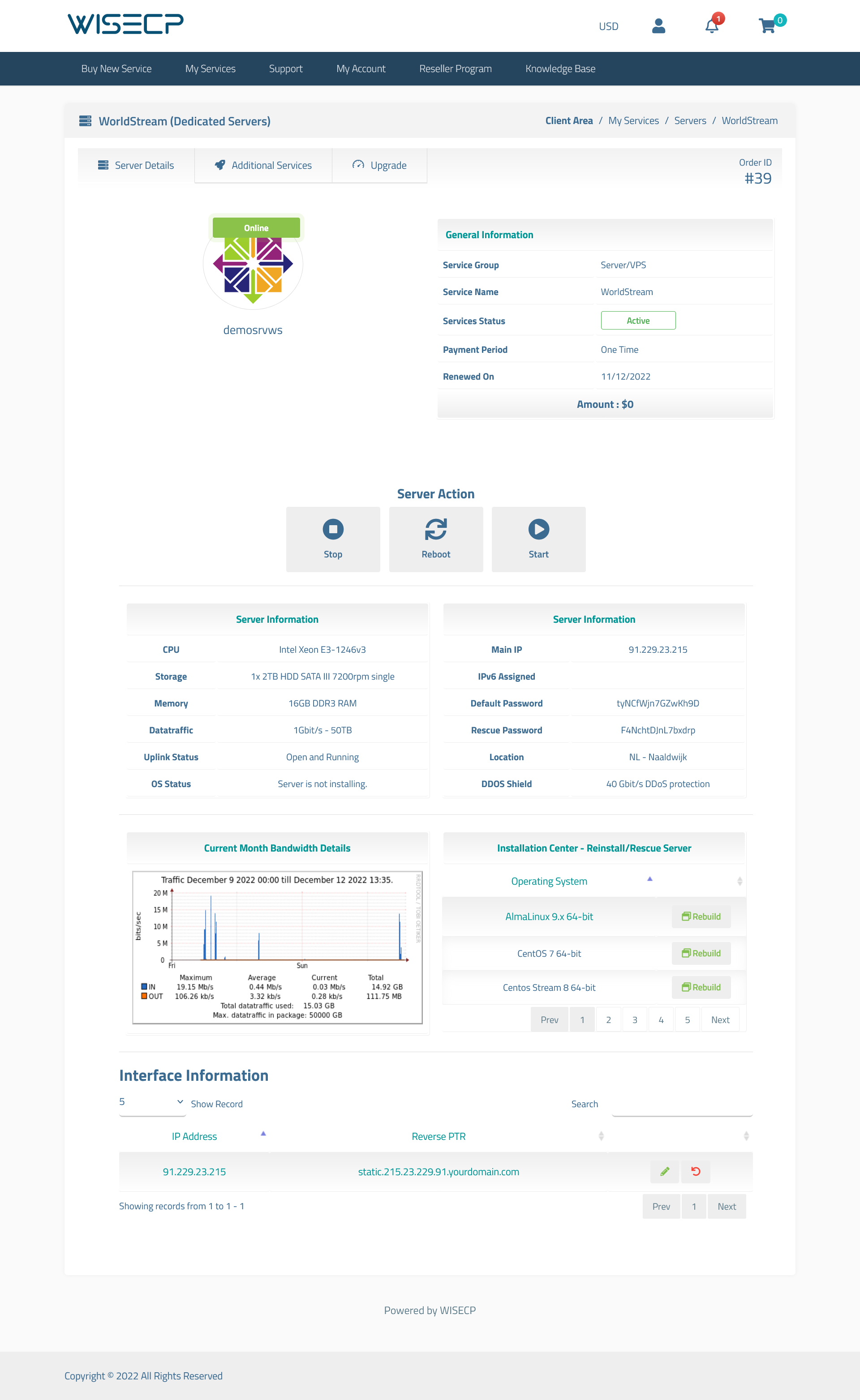 WorldStream Server WISECP