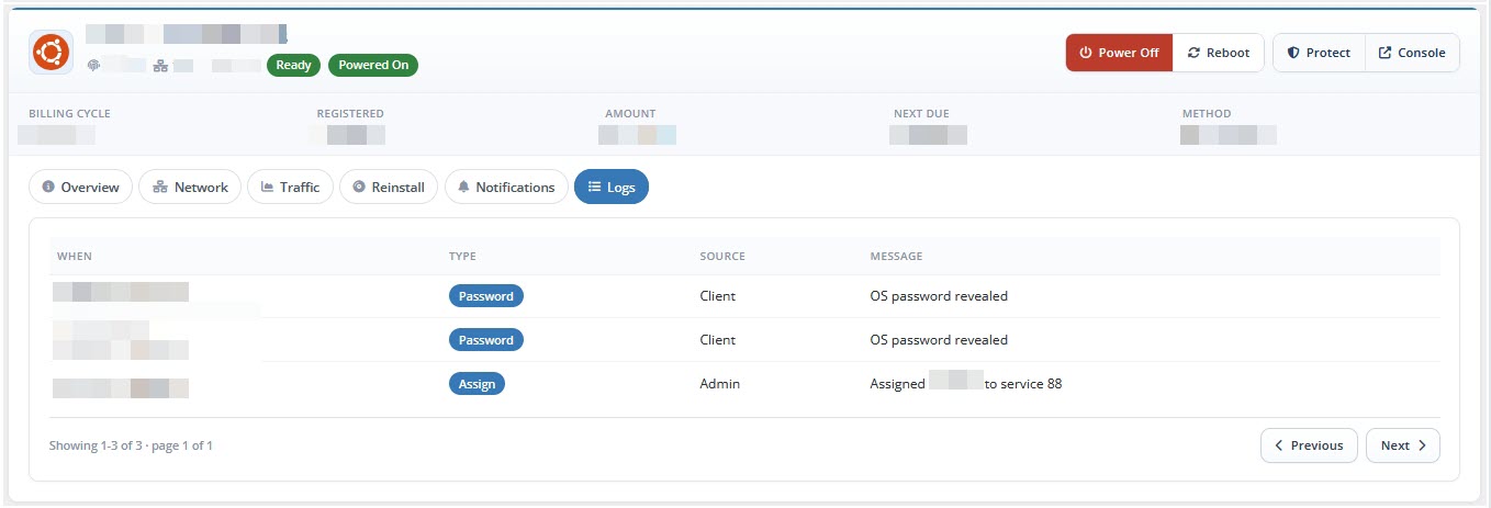 Admin Area Logs