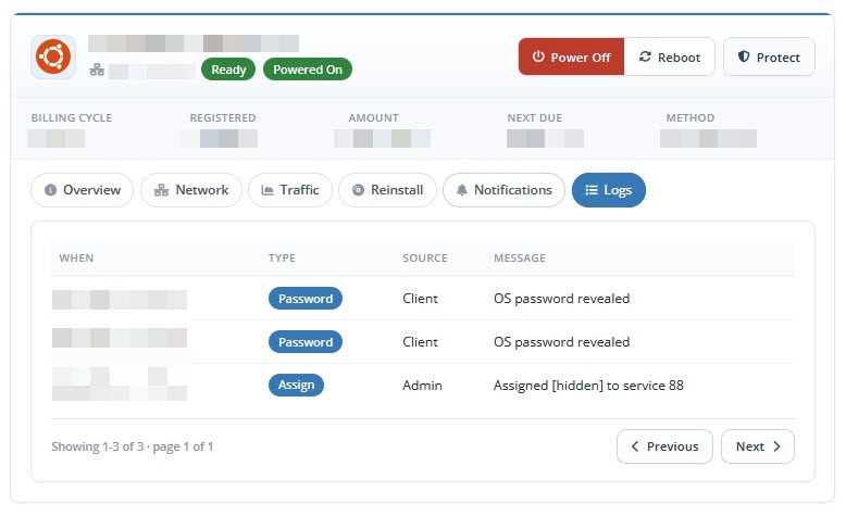 Client Area Logs